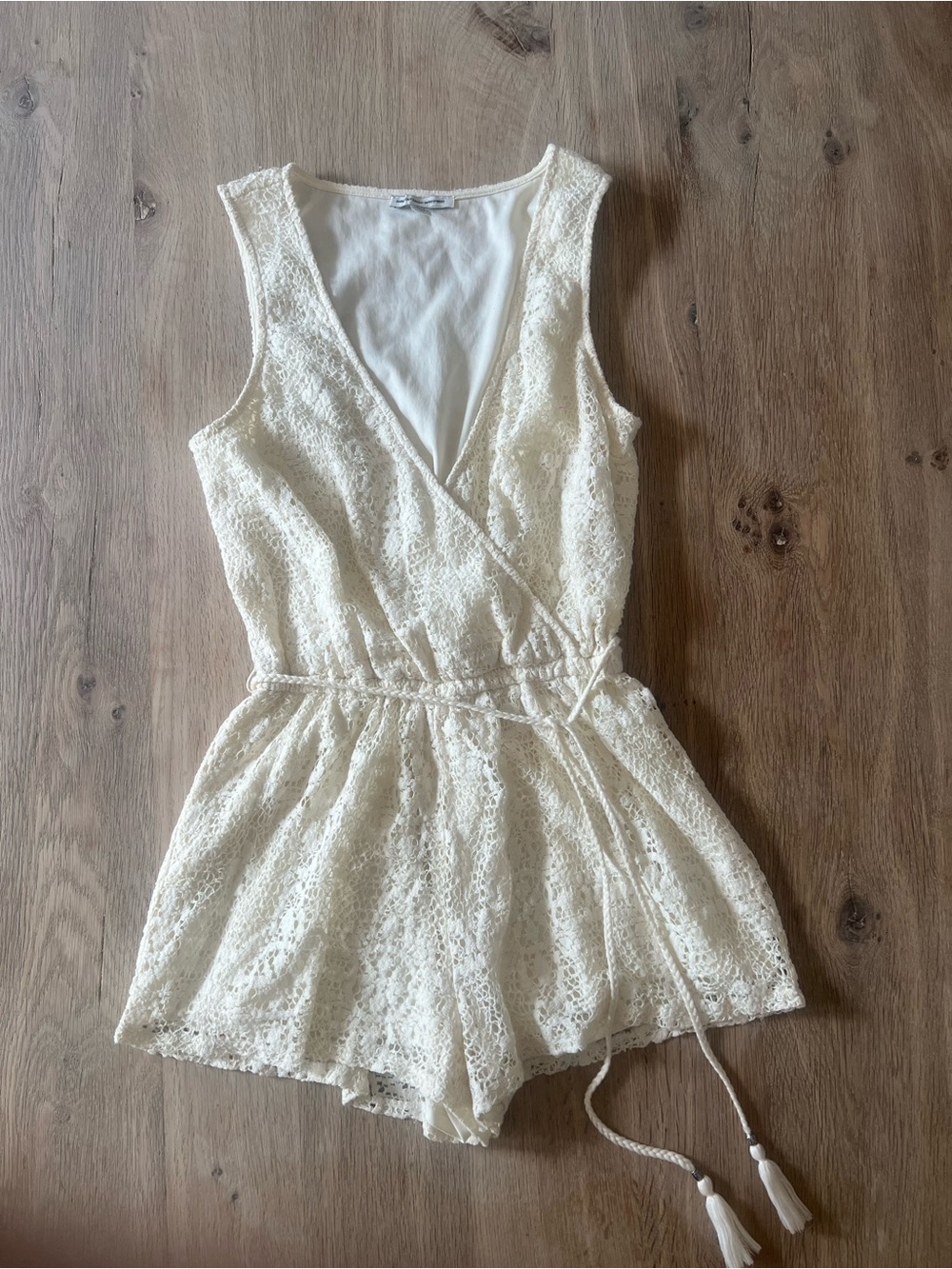 American Eagle Outfitters Ivory Lace Wrap Romper XS